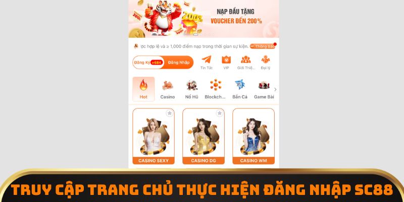 Truy cập trang chủ để thực hiện đăng nhập SC88